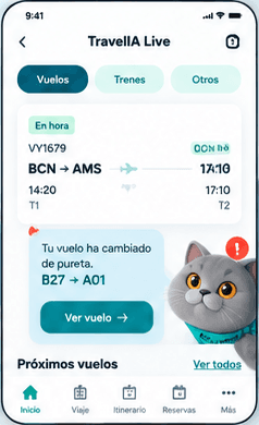Pantalla real de TravelIA Live en Koky Travel